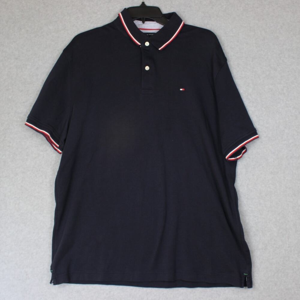 Tommy Hilfiger Custom Fit XL Polo Shirt Black Cotton Golf Rugby Short Sleeve